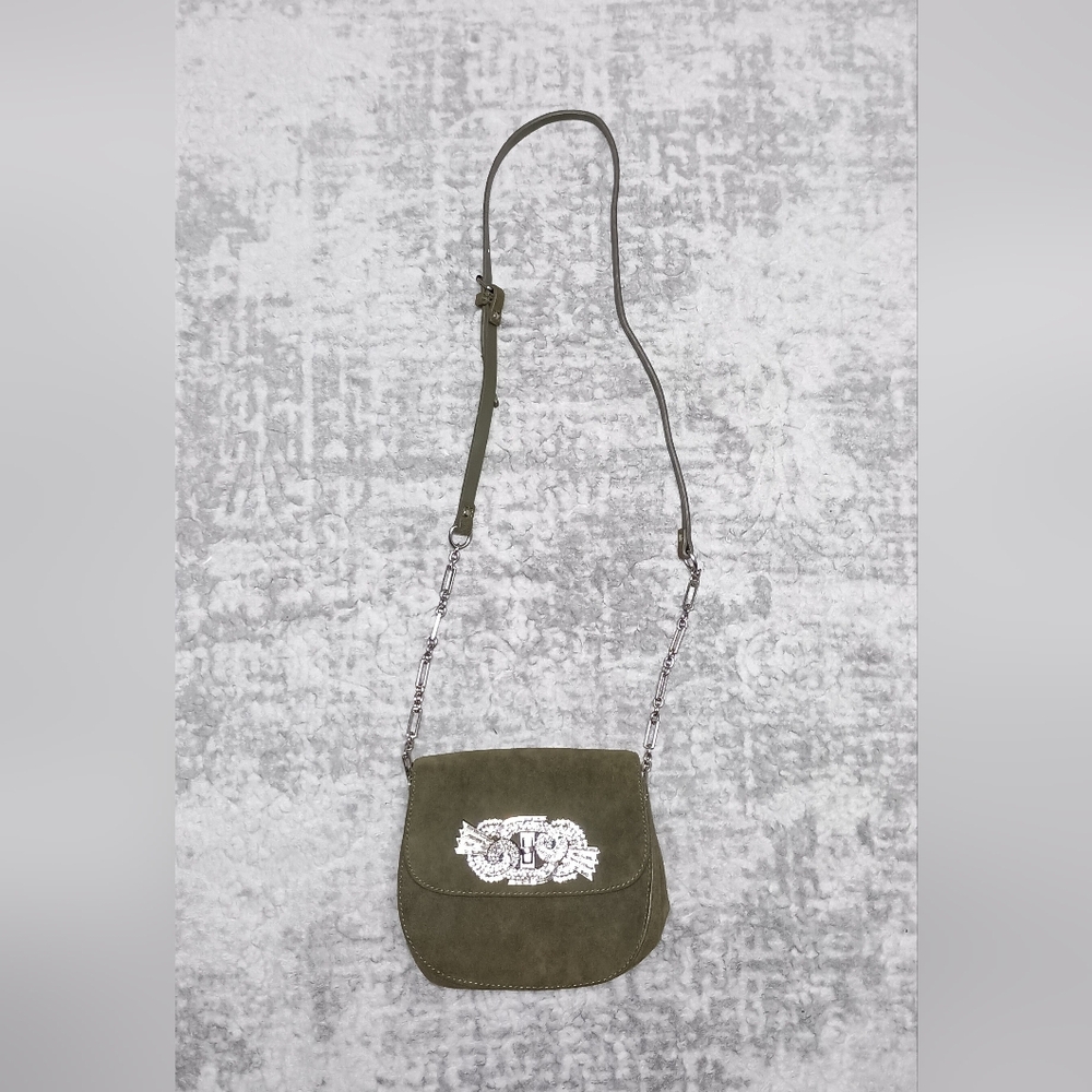 Zara Green Suede rhinestone Shoulder Bag